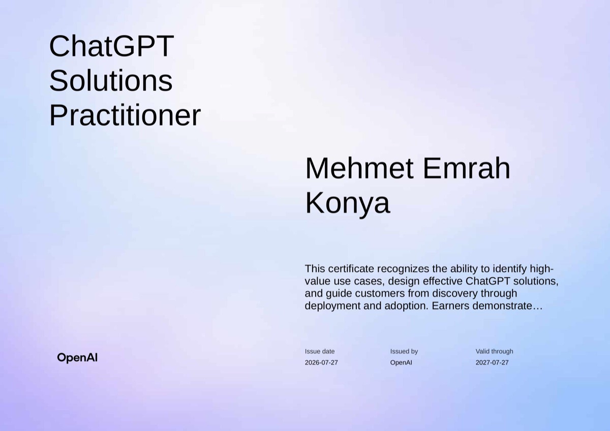 ChatGPT Solutions Practitioner sertifikası