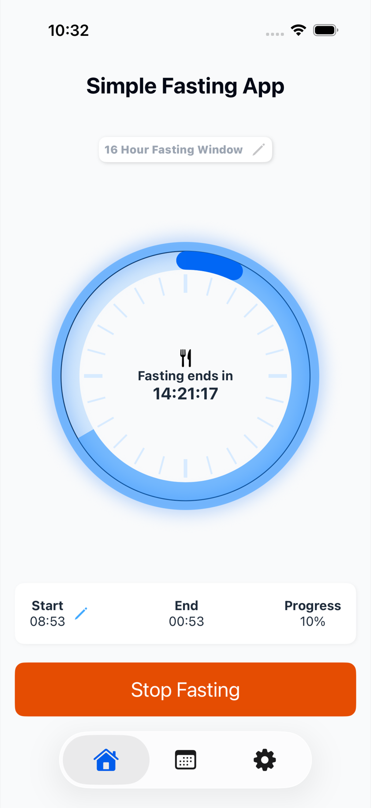 Simple Fasting App showing an active fasting session