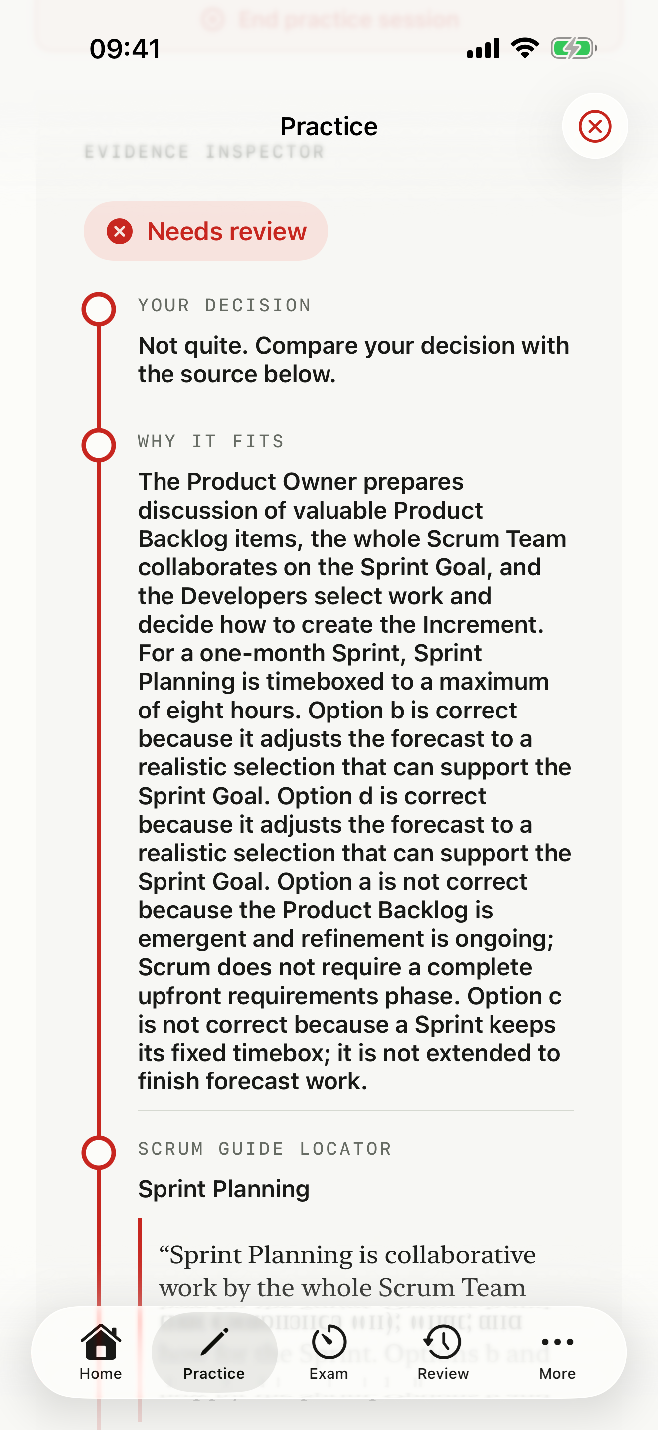 Scrum Assessments App içinde kaynak bağlantılı yanıt geri bildirimi